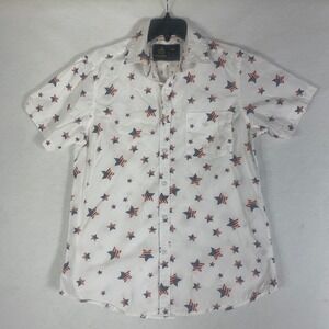 Rugby University Mens White Star Spangled Short Sleeve Button Up Shirt Medium